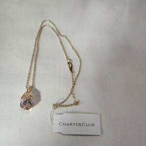 Charter Club Clear Crystal Necklace 18 Inch Gold Chain B21